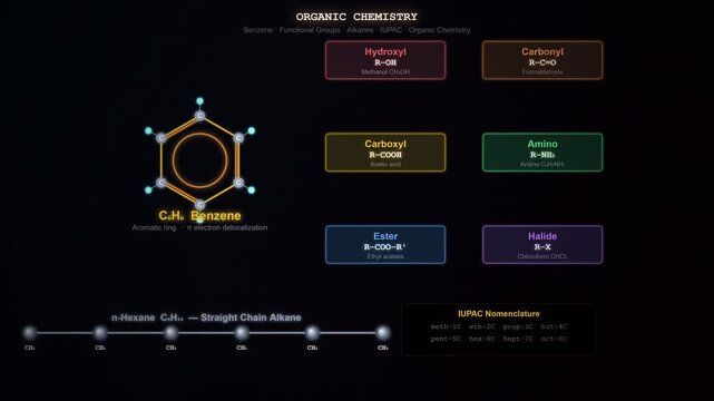 Organic Chemistry Molecular Structure Animation Showing Carbon Compounds Functional Groups and Bonds