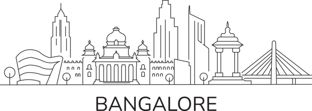 Bengaluru skyline in minimalist line art style