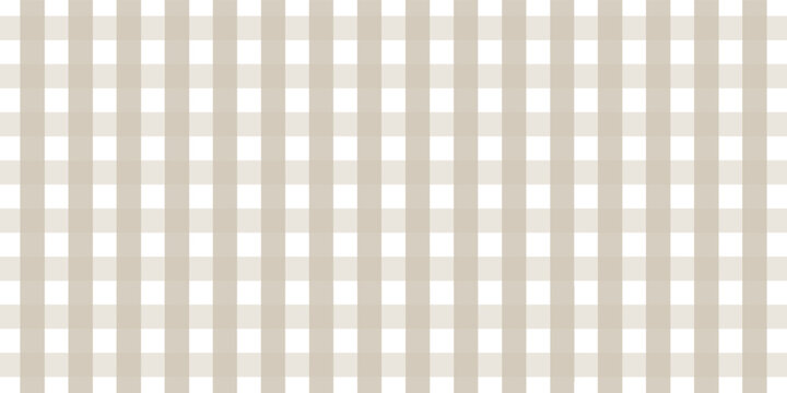 Cream and white gingham checkered pattern background, classic seamless table cloth texture, vector geometric plaid fabric design for kitchen, picnic, and fashion backdrop.