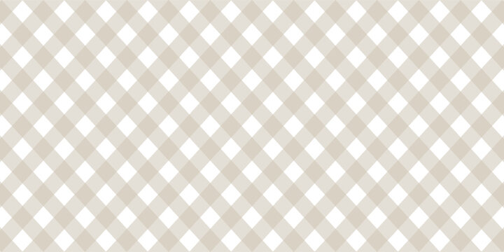 Cream and white gingham checkered pattern background, classic seamless table cloth texture, vector geometric plaid fabric design for kitchen, picnic, and fashion backdrop.