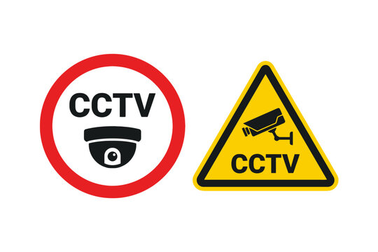 CCTV Security Camera Warning Signs Icon Set on White