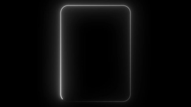 Minimalist white neon glowing rounded rectangle frame border animation on black background