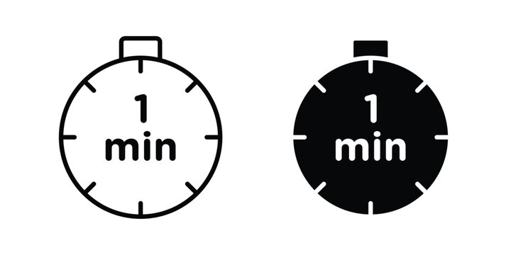 1 minute icon modern line style, Solid filled vectors set
