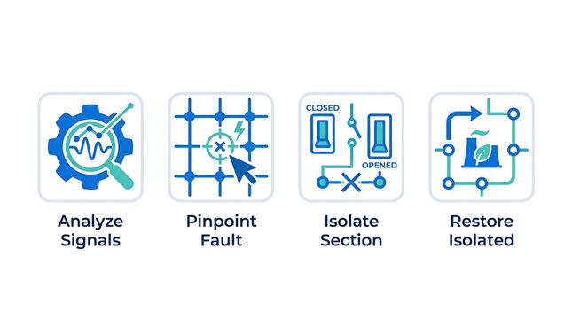 Technical Troubleshooting Workflow Icons for Network Maintenance and Signal Analysis Process