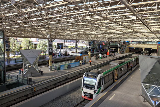 Perth, Western Australia, Australia - May 9 2026: Perth railway station, largest in Transperth network. Services central business district and TransWA. Connected to Perth Underground railway station