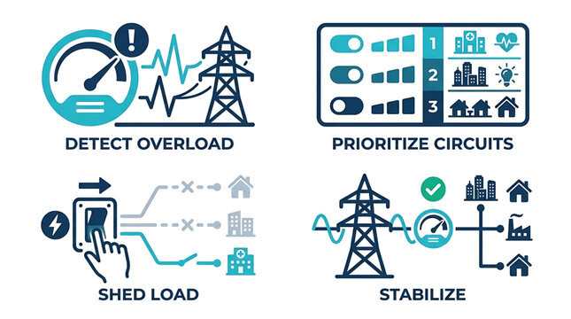 Infographic Vector Icons for Smart Electrical Grid Management and Energy Distribution Stability Control