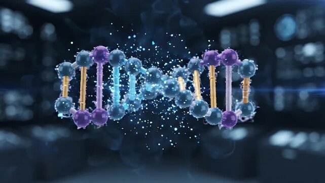 Medical Capsule Opening Revealing Molecule Animation - A microscopic view of a medical capsule opening to reveal a stylized animation of a molecule or DNA strand.