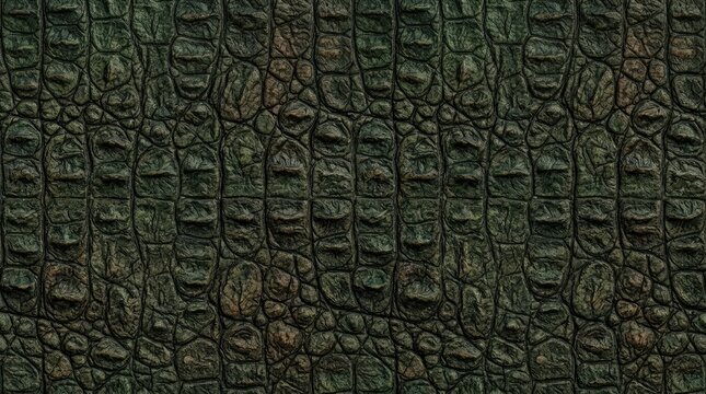 The image presents a detailed, close-up view of crocodile skin. The texture is highly realistic, showcasing the intricate pattern of scales and ridges.
