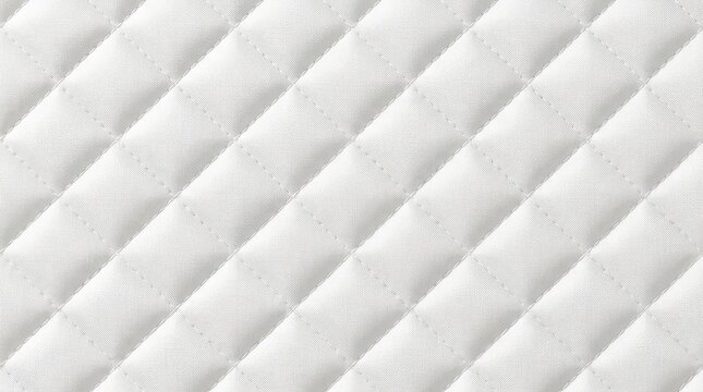 A close-up shot of white quilted fabric. The fabric features a diamond pattern with visible stitching.