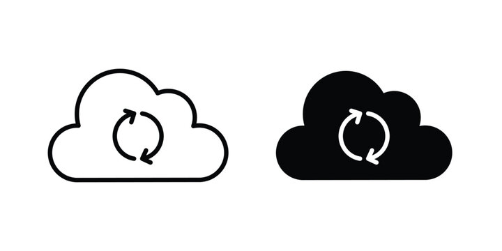 Cloud sync icon modern line style, Solid filled vectors set