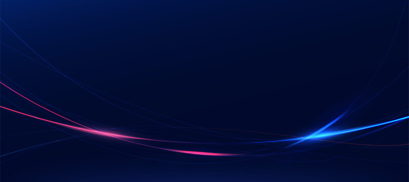Abstract Neon Light Wave Blue Pink Dark Background Banner Technology