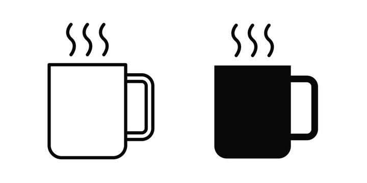 Coffee mug icon modern line style, Solid filled vectors set