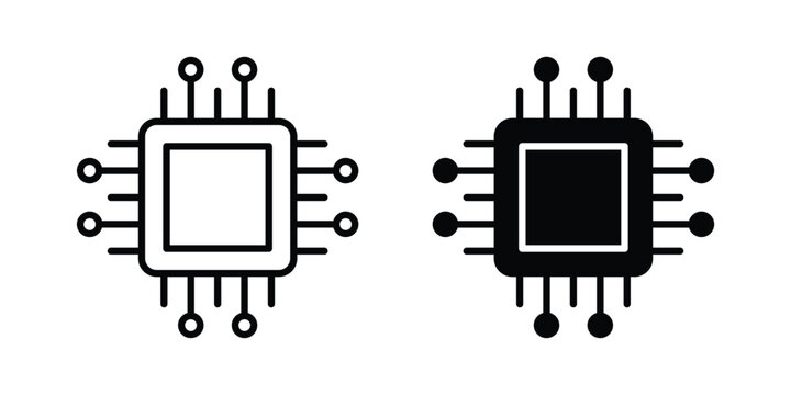 CPU icon modern line style, Solid filled vectors set