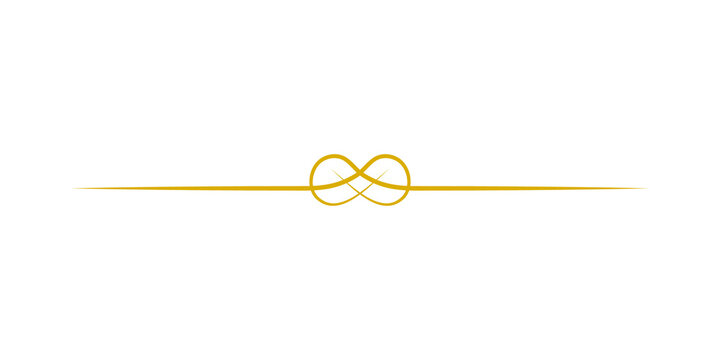 Elegant golden horizontal line divider with a decorative infinity knot design, isolated on transparent background