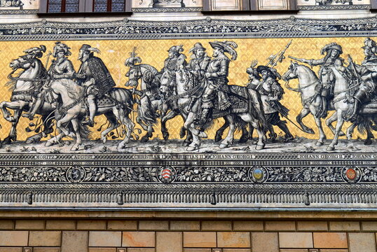 Procession of Princes - famous old wall tile panel made of Meissen porcelain, Dresden Germany Saxony