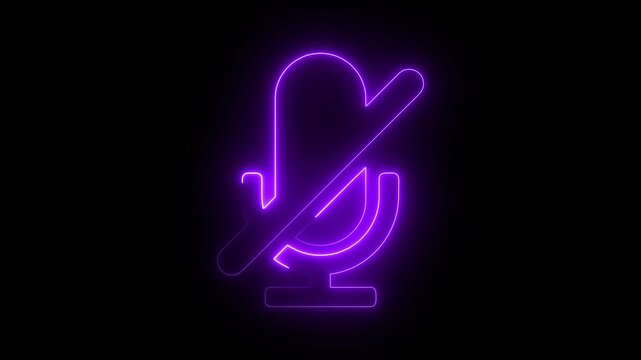 Neon mute microphone animation, glowing purple audio off symbol for digital communication and conferencing interface