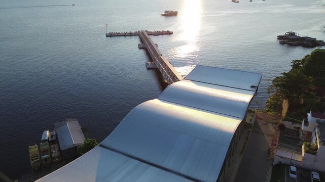 Sunset Aerial View of Mirante L&uacute;cia Almeida and Rio Negro in Manaus, Brazil