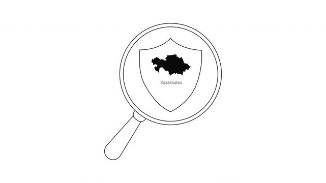 Magnifying glass over Iceland map on shield icon.