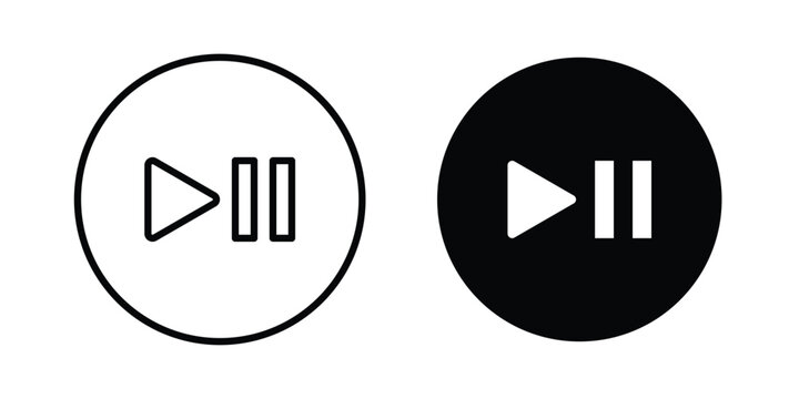 Play pause icon modern line style, Solid filled vectors set