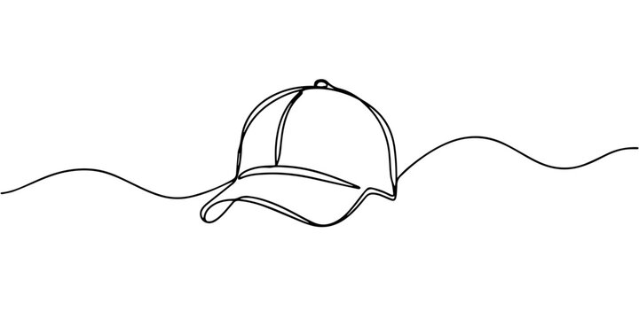baseball cap continuous one line drawing, Continuous one line drawing of a baseball cap. Vector illustration of sport hat headwear isolated on white background. Minimalist fashion concept