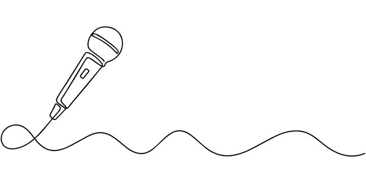 handheld microphone  continuous one line drawing, Wireless handheld microphone continuous one line art drawing of entertainment vocal equipment minimalist outline vector illustration