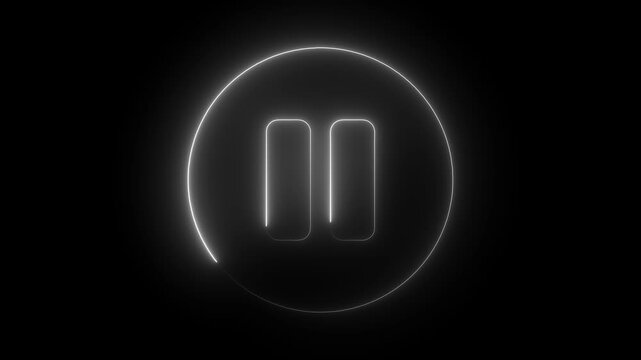 Neon pause button with circular loading progress animation on black background, glowing