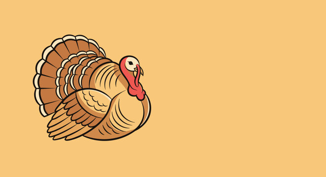 Stylized illustration of a farm turkey on a plain warm background is ideal for Thanksgiving holiday themes, autumn festivals, and agricultural designs.
