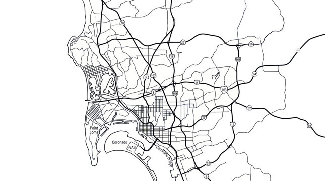 San Diego California City Map with Highways and Bay Area