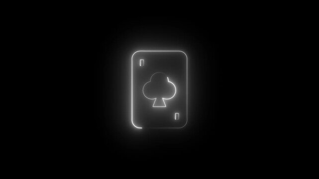 Glowing neon ace of clubs playing card animation on black background, for casino and, gambling themes light