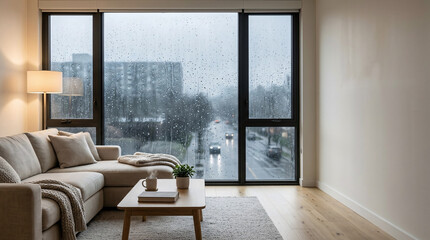 Fototapeta premium Peaceful Indoor View Looking Out a Window on a Rainy Day
