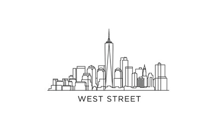 Fototapeta premium New York City Skyline Illustration Downtown.
