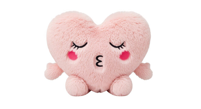Cute pink bunny plush toy with closed eyes and heart shape isolated on transparent background png