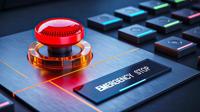 Cybersecurity emergency stop button protecting digital systems from cyber attacks and security threats