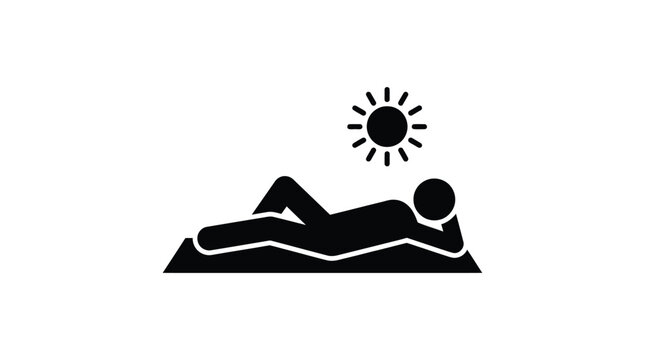 Person sunbathing on beach black silhouette figure