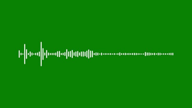 White and green audio visualization effect, podcast audio frequency signal meter, music sound wave icon animation, sound line audio wave visualization voice record animation on green background, 4K