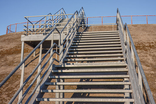 Metal stairs leading to viewpoint at Tata Steel IJmuiden