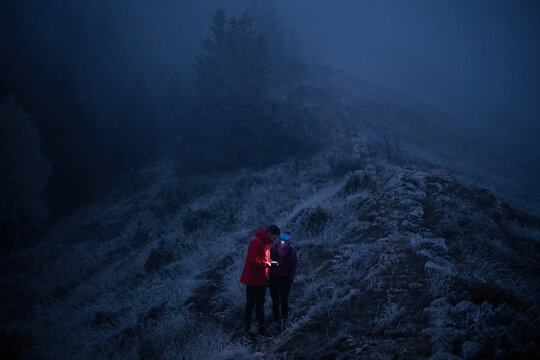 Night Trail Running in the Mountains