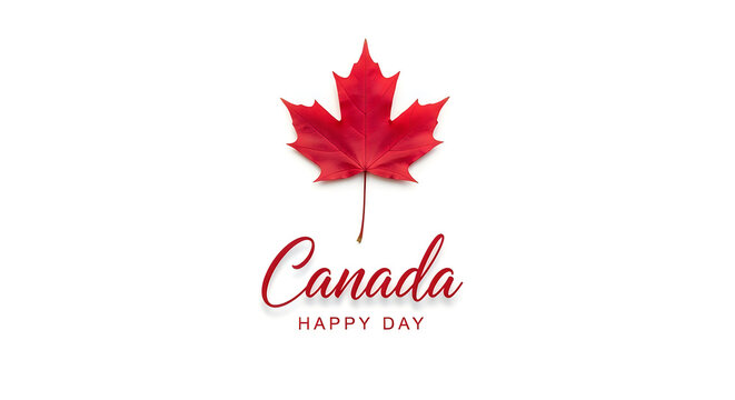 Red maple leaf with canada happy day text