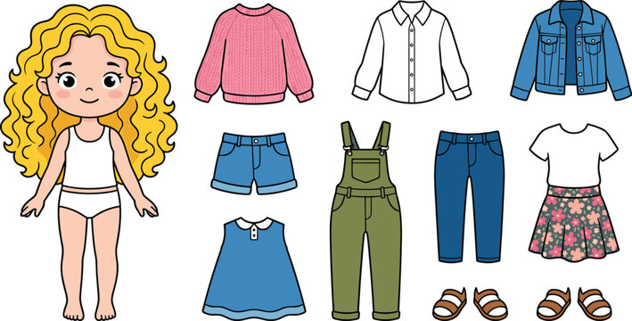 Paper Doll Girl Dress Up Kit with Mix and Match Casual Clothes and Shoes for Creative Kids Activity Book Designs