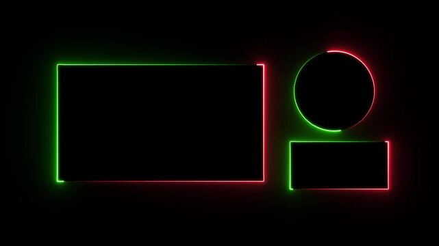 Neon rectangles and circles glowing in the dark composite video frames