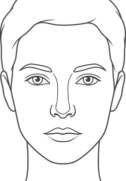 Minimalist woman face line art vector illustration blank female portrait outline map for permanent makeup mapping skincare analysis and medical beauty diagrams