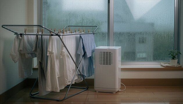 梅雨時の室内干しと除湿機のある暮らし