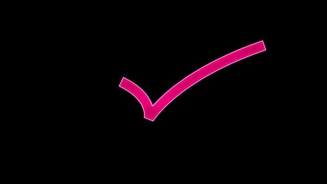 Glowing red check mark symbol animated on black background with subtle neon glow effect perfect for success approval confirmation and positive feedback concepts .