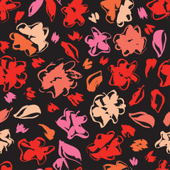 Vibrant Red Flowers Decorative seamless pattern. Repeating background. Tileable wallpaper print. © MalyskaStudio