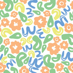 Fluffy Colorful Figures  Decorative seamless pattern. Repeating background. Tileable wallpaper print. © MalyskaStudio