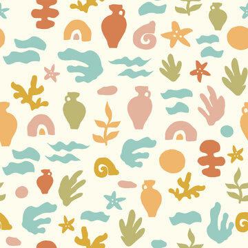 Summer Hand Drawn Shapes  Decorative seamless pattern. Repeating background. Tileable wallpaper print.