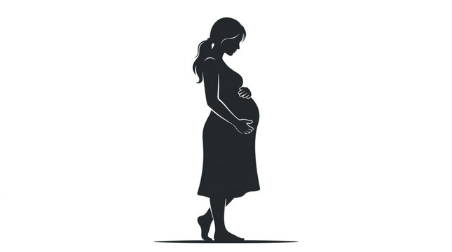 Pregnant woman silhouette holding her belly standing vector illustration (Alternatif