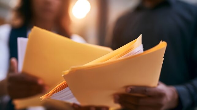 A vibrant pattern of stacked red and orange document folders suggesting a theme of business organization and collabo n