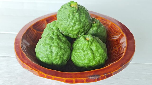 Kaffir lime in bamboo basket