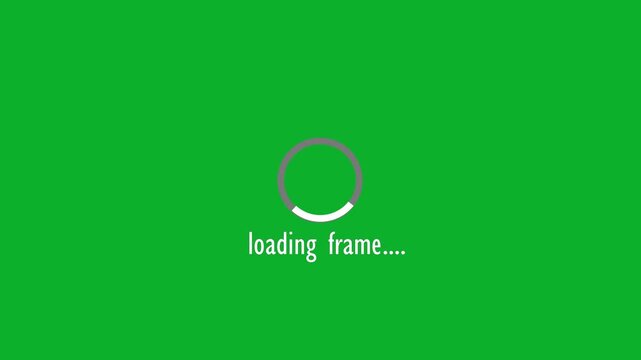 Loading Frame Animation with Rotating Progress Indicator and Loading Text on Green Screen Background for User Interface and Digital Processing